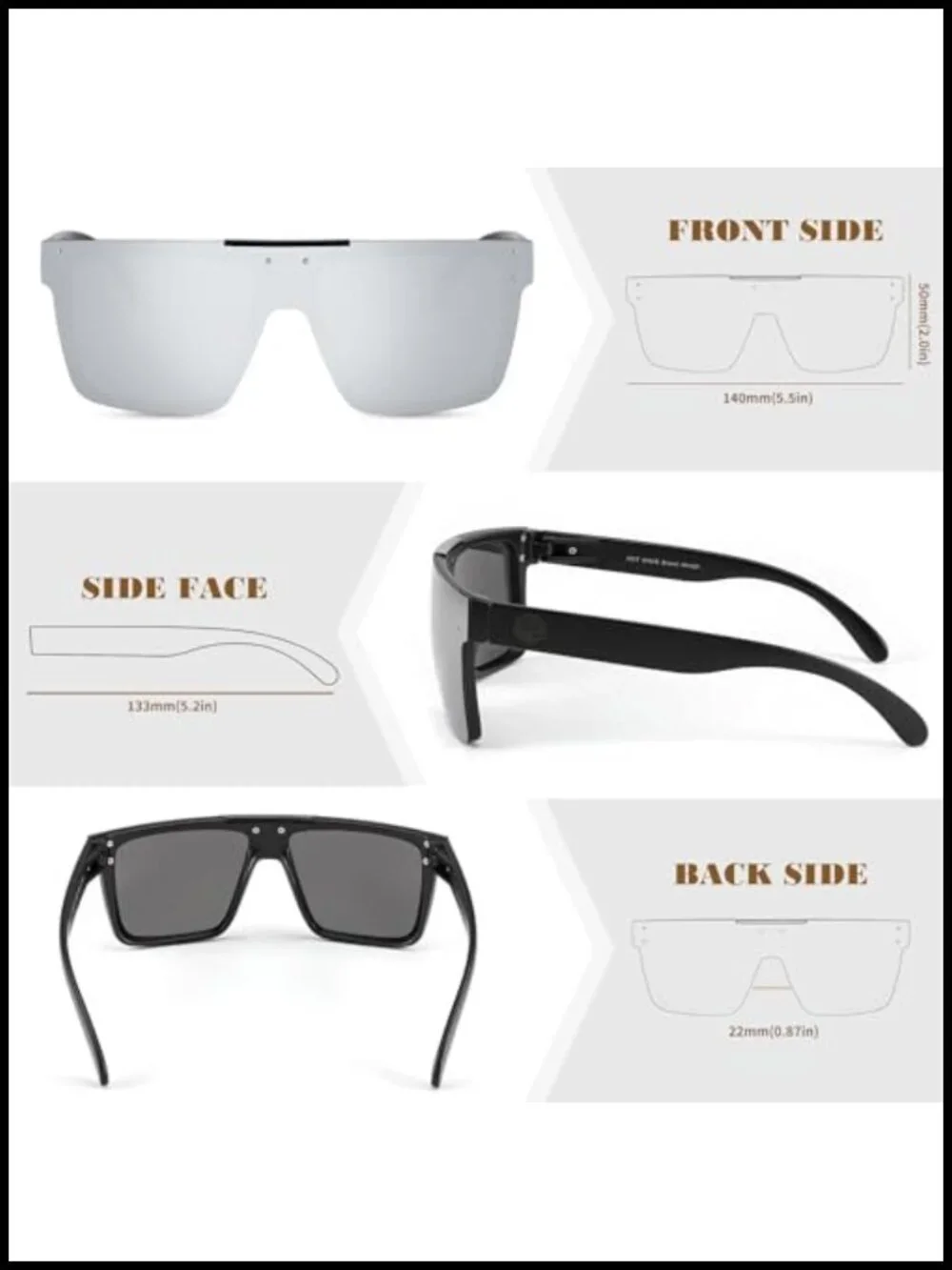 Oversized Square Flat Top Shield Sunglasses, UV400 Polarized Lenses, Unisex